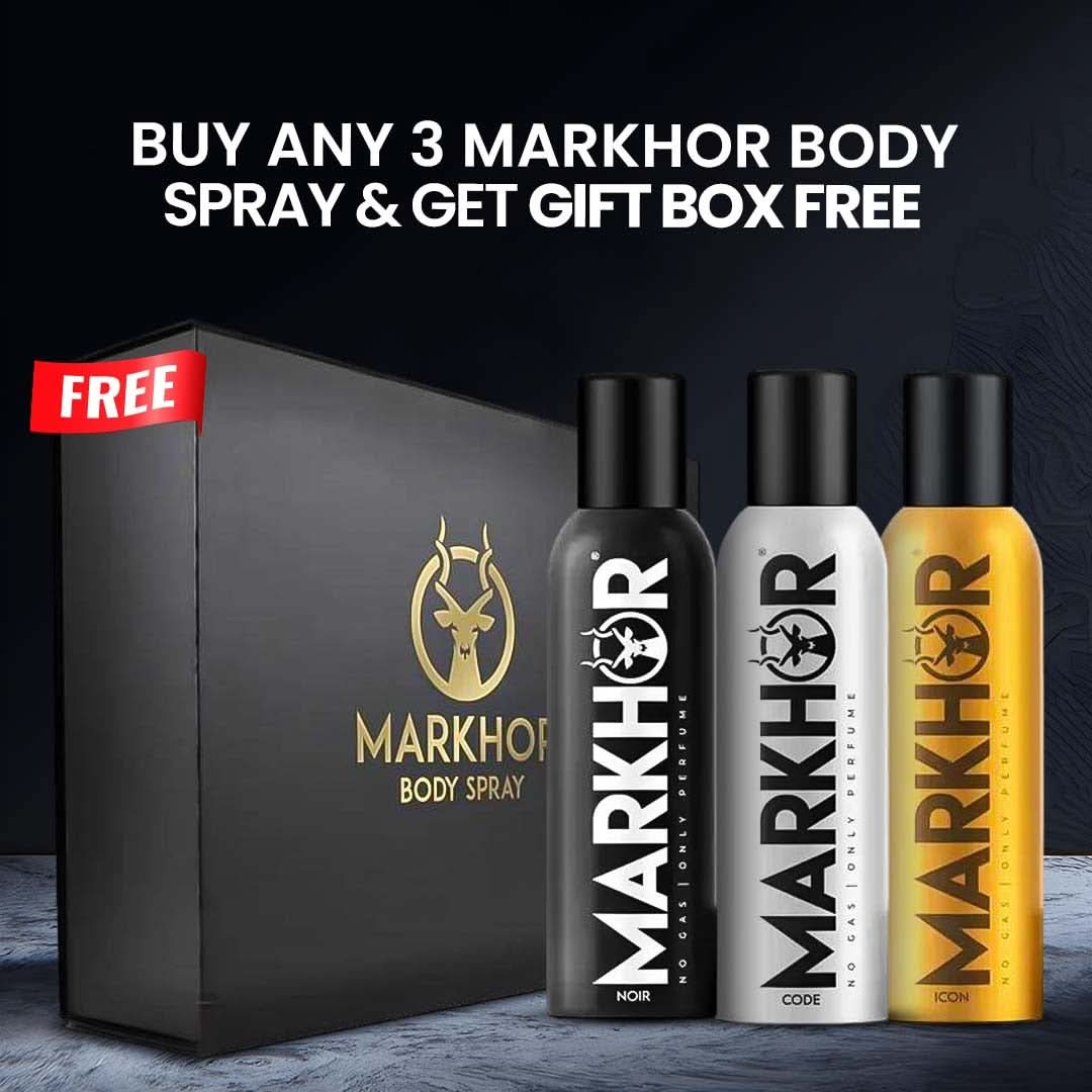 Buy Any 3 Markhor Body Spray And Get Gift Box Free