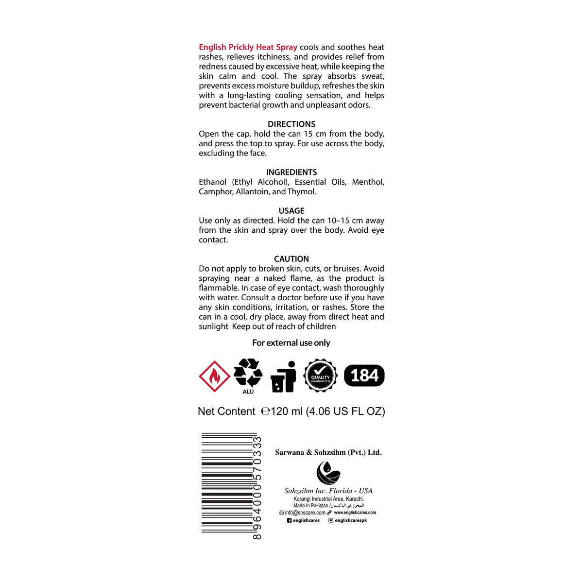 English Prickly Heat Spray – Thandaaa (120ml)